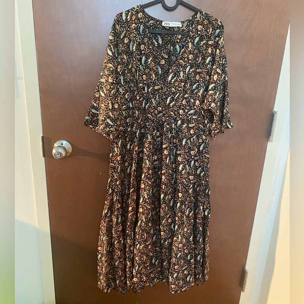 V neck zara long flowy dress